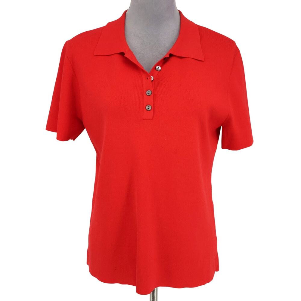 Chicos Design Sweater 3 Womens Large 16 Orange Polo Top Resort Vintage Career